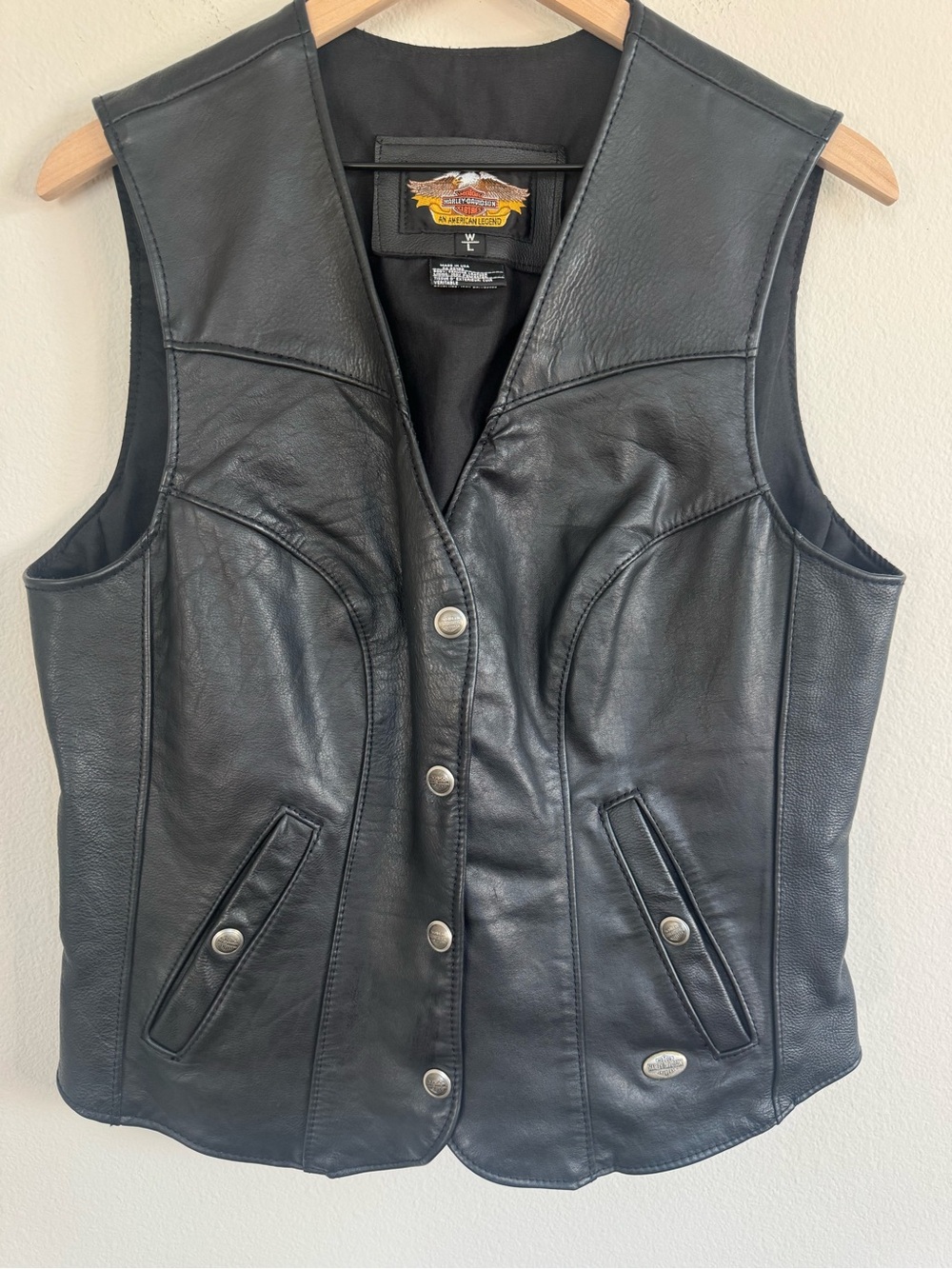 Harley-Davidson Women's Black Genuine Leather Motorcycle Vest USA Made Large
